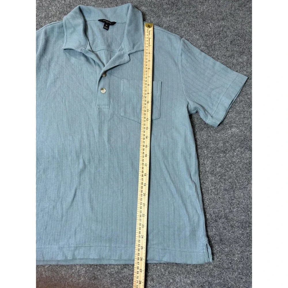 Banana Republic Polo Shirt Mens M Blue Cotton Poly Stretch Pocket Knit Textured